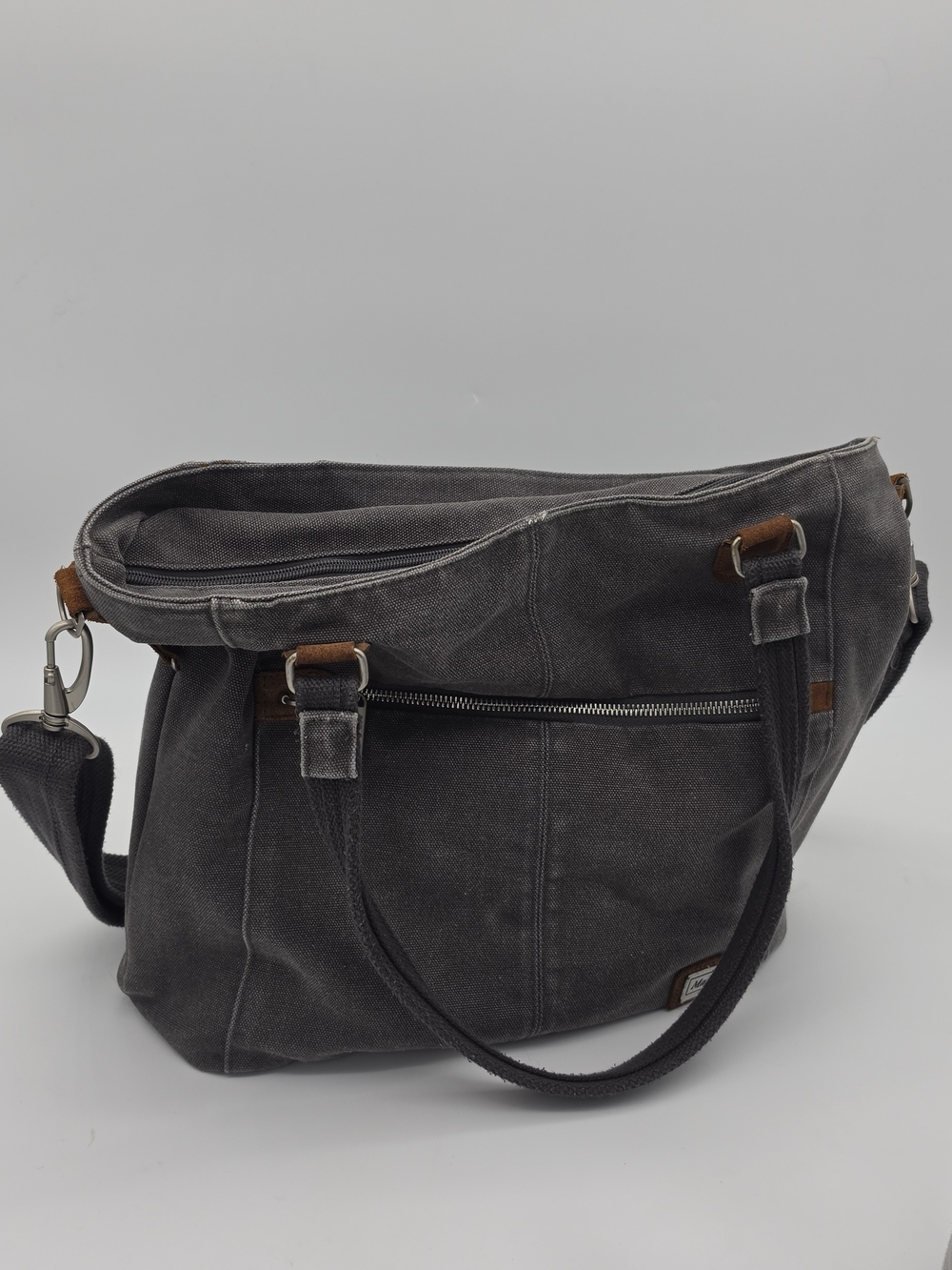 Magellan Travel Safe Gray Canvas Shoulder Bag with Brown Accent Patch